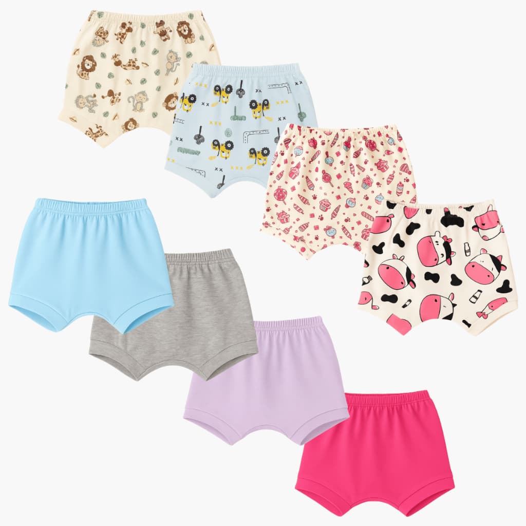 Kit 8 Shorts Tapa Fralda de Bebê Misto Malha Liso e Estampado P/M/G/GG