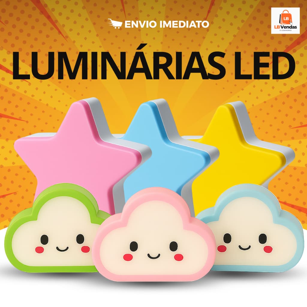 Luminária Abajur LED Infantil KIT Estrela e Nuvem de Tomada Bivolt Quarto Bebê Criança Noturna