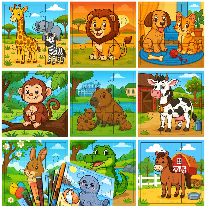 Kit 10 Quebra-Cabeças Animais Infantil Madeira Jogo Brinquedo Educativo Pedagógico – Toy Trade