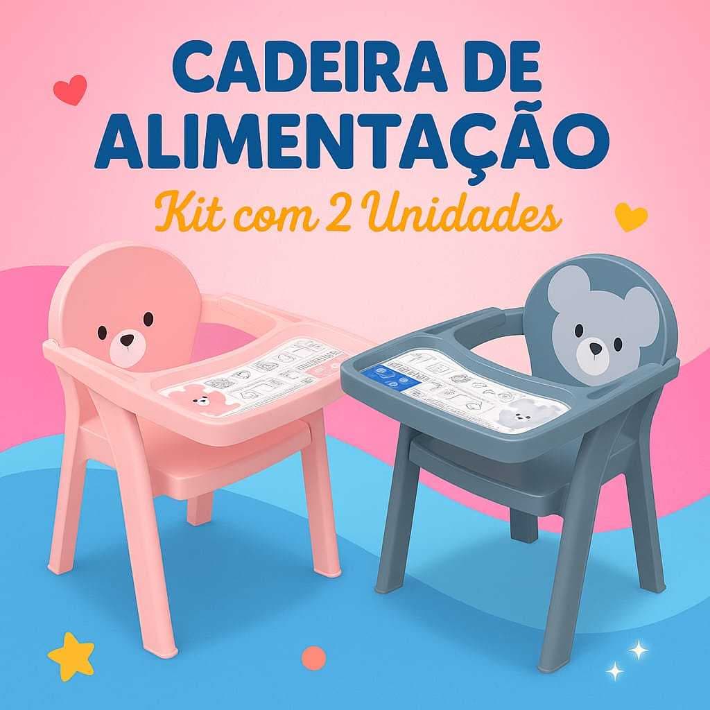 Kit Com 2 Cadeira / Poltrona Para Alimentação Infantil Com Bandeja Para Colorir Cadeira Portátil