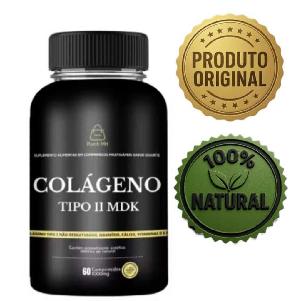 COLÁGENO TIPO 2 TIPO MDK MASTIGÁVEL COM MAGNÉSIO, CÁLCIO, VITAMINA D3, VITAMINA K.