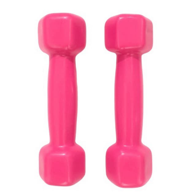 Kit 2 Halteres 1kg Emborrachado Sextavado Rosa Musculação Academia