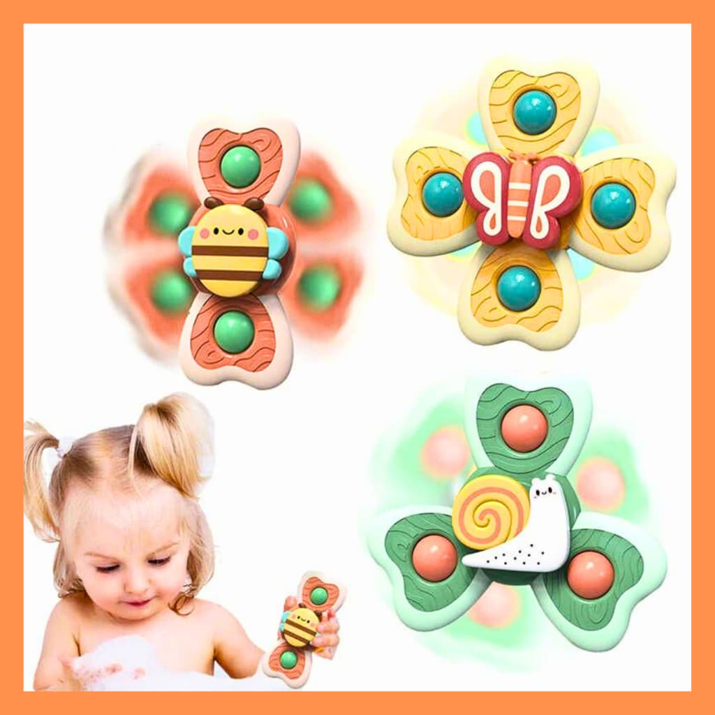 Kit 3 Brinquedos Sensorial Bebe e Criança Chocalhos Spiner Ventosas Giratoria Interativo Anti Stress