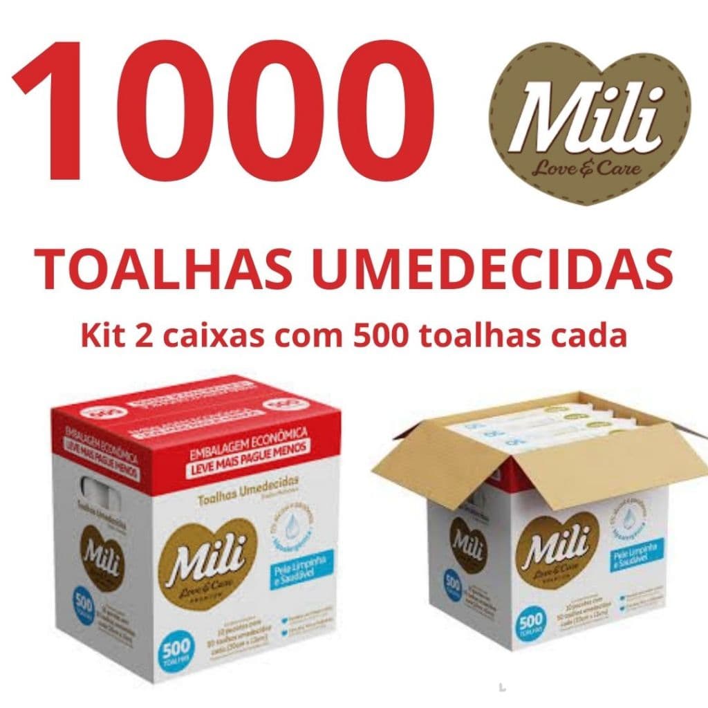 Kit 1000 Toalhas Umedecidas Mili - 2 Caixas Love&care 480 unidades Cada