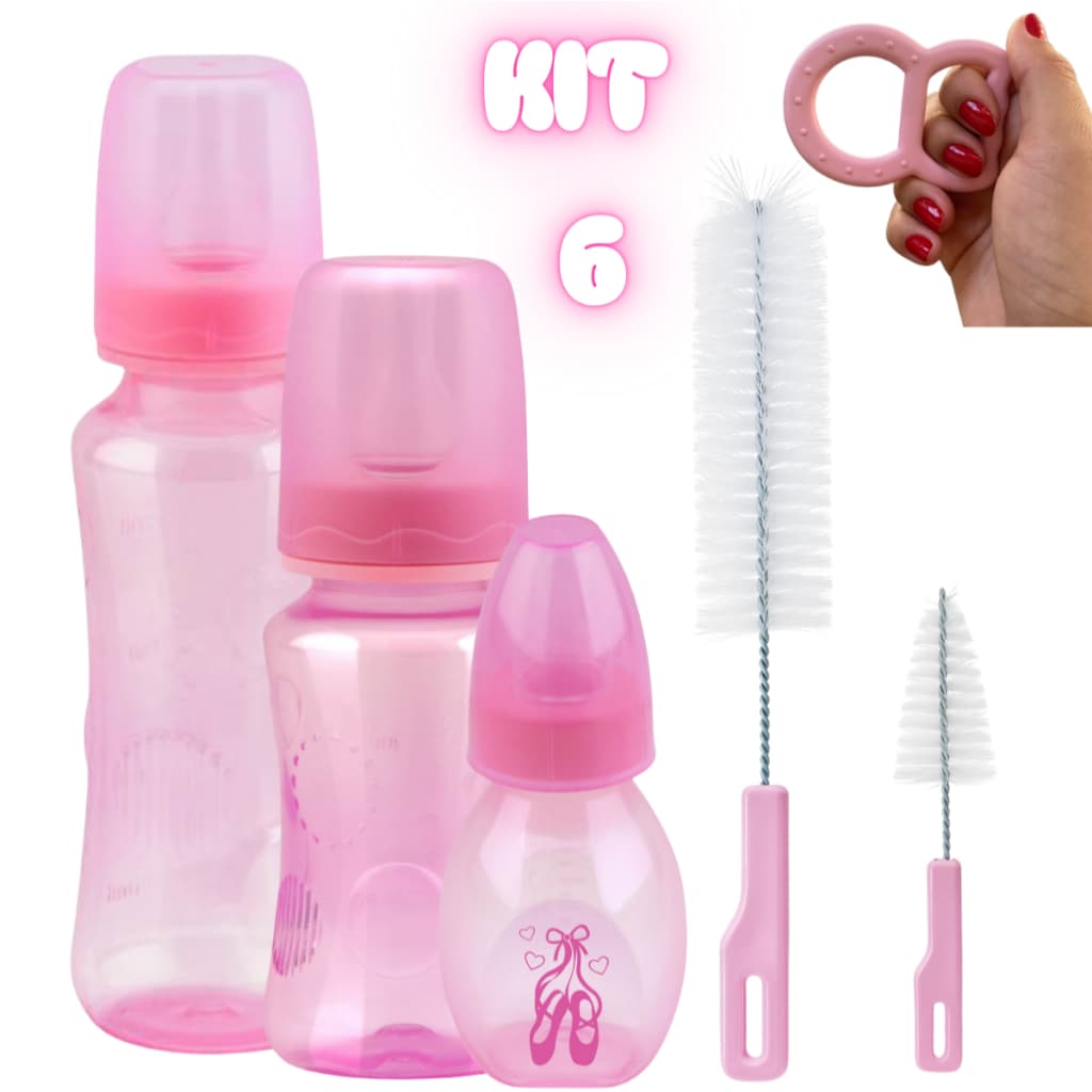 Kit Completo para Bebê: 3 Mamadeiras + Mordedor + Escovas de Higiene