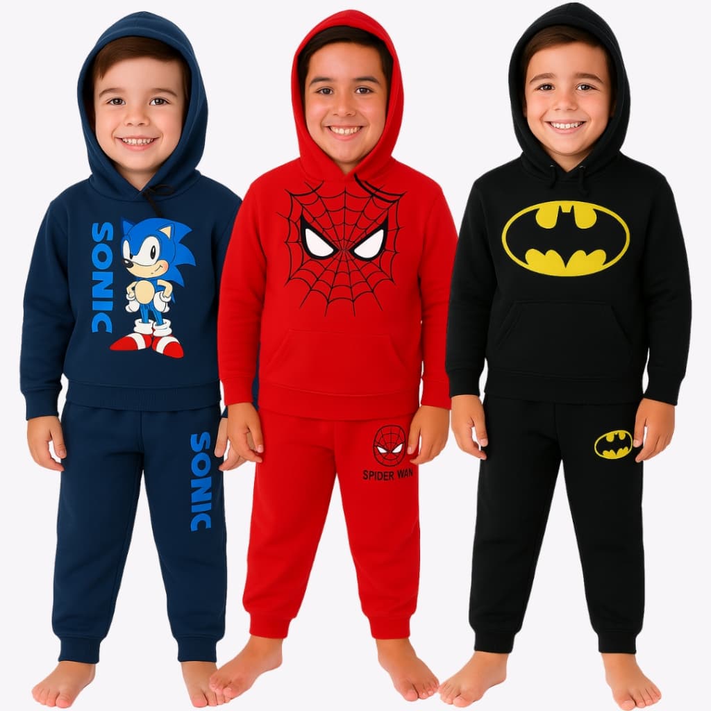 Kit 6 Peças De Moletom Infantil Inverno Sendo 3 Casacos + 3 Calças