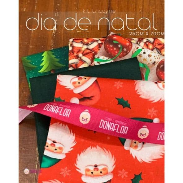 Kit 5Tricolines DIA DE NATAL 25cm x 70cm 100% Algodão - para Panos de Prato, Fraldas e Patchwork