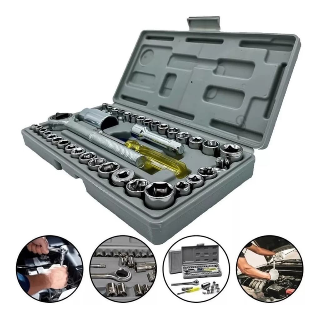 Jogo de Chaves Canhão 40 Peças – Kit Soquete com Catraca Profissional Envio Express