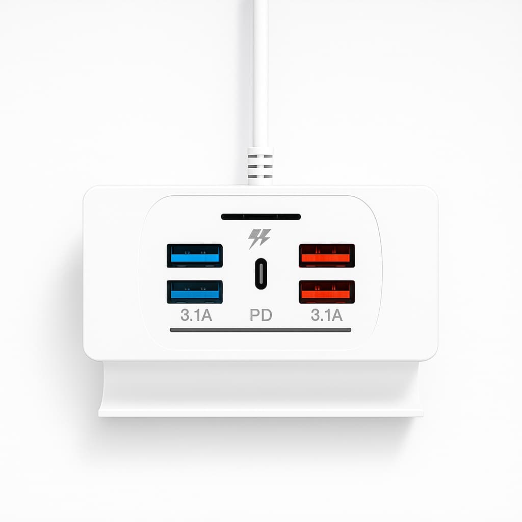 Carregador de Parede 5 em 1 USB-C e USB-A 3.1A Rápido Compatível com iPhone Samsung Xiaomi