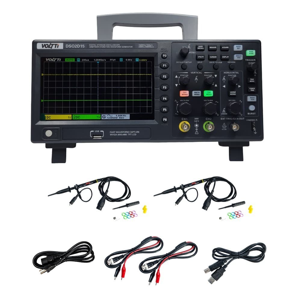 Osciloscópio Digital de Bancada Voltti DSO2D15 150MHz 1GSa/S 2 canais c/ Gerador de Sinais