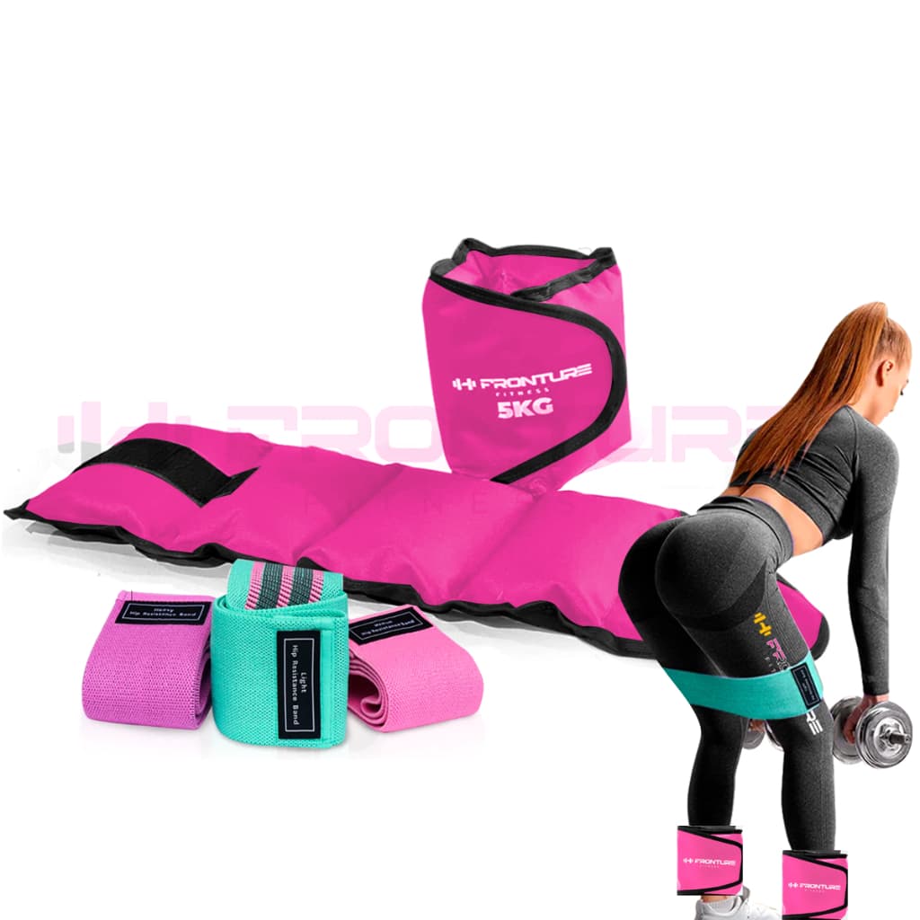 KIT Caneleira de Peso e HipBand treino em Casa Tornozeleira Pilates Academia Perna Profissional ROSA