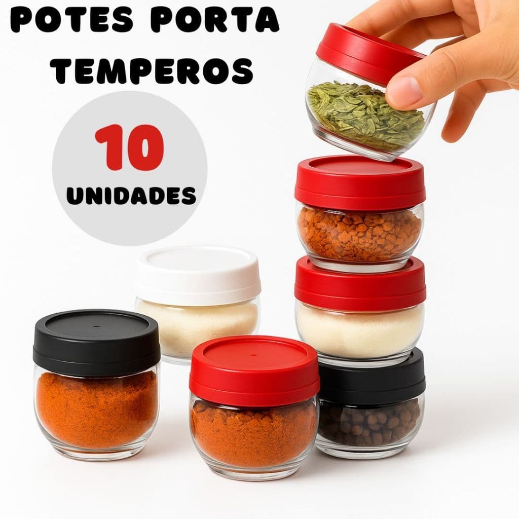 Porta Tempero Empilhável Potes 155ml Organizador De Condimentos Gire e Trave C/Tampa Rosca