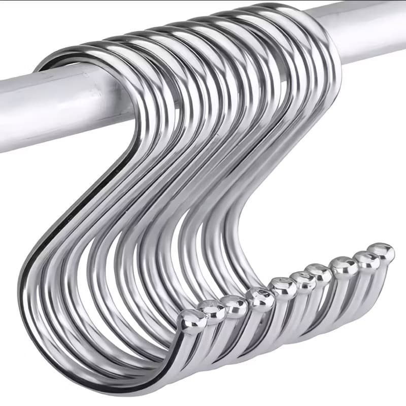 Kit 10 Ganchos Aço Inox Tipo S Multiuso Suporte Utensílios Cozinha Roupa Resistente Organizador