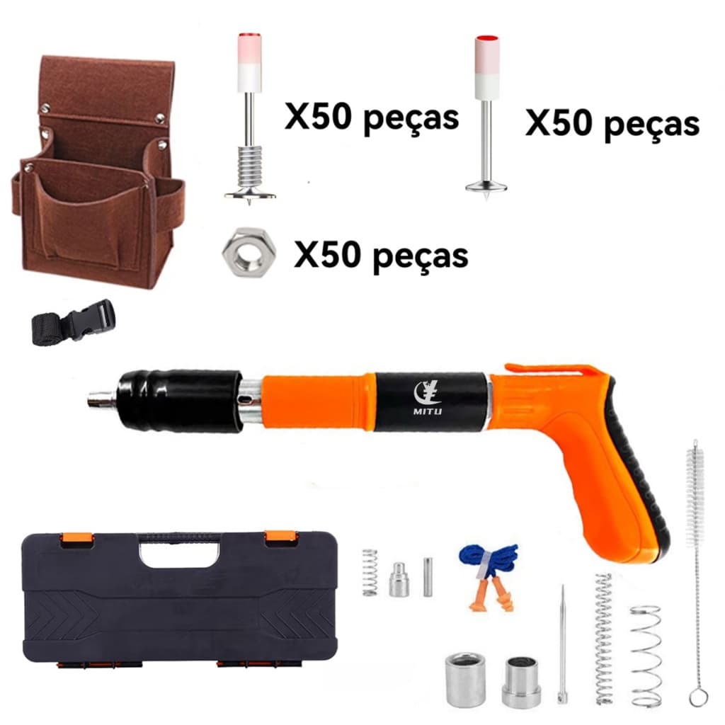 MITU Pistola de Fixação Finca Pino Kit Completo Profissional 100 Pregos Finca Pino Inclusos