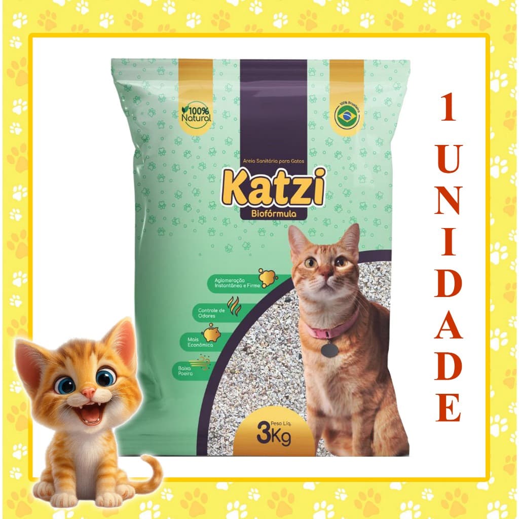 Areia Sanitária Gato Biodegradável - Katzi Biofórmula FINA 3kg