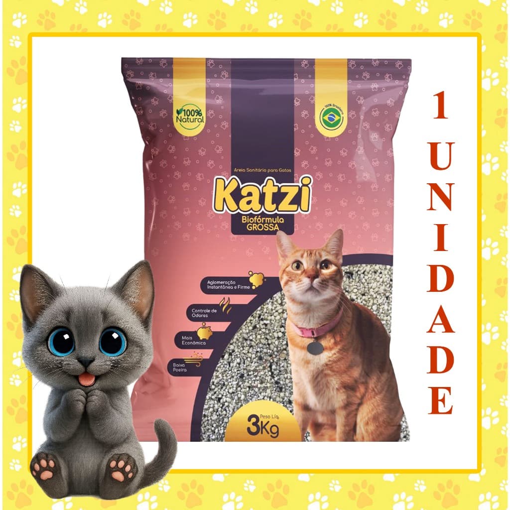 Areia Gato Sanitária Biodegradável - Katzi Biofórmula Grossa 3kg