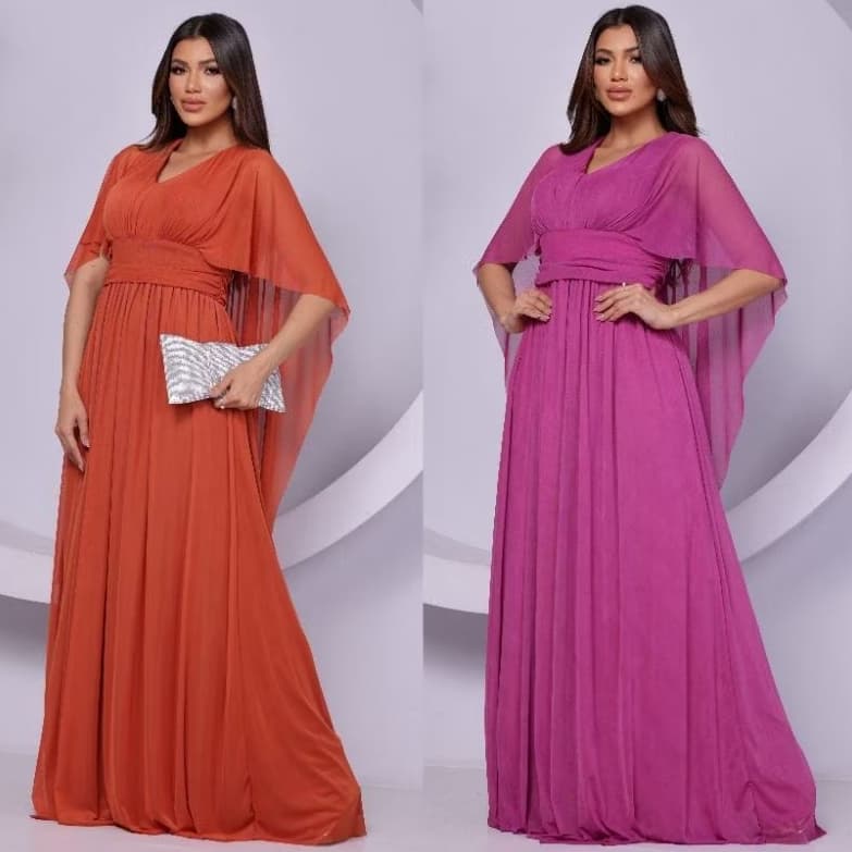 vestido naty capa longa para festas casamentos madrinhas comvidadas formatura tecido liso