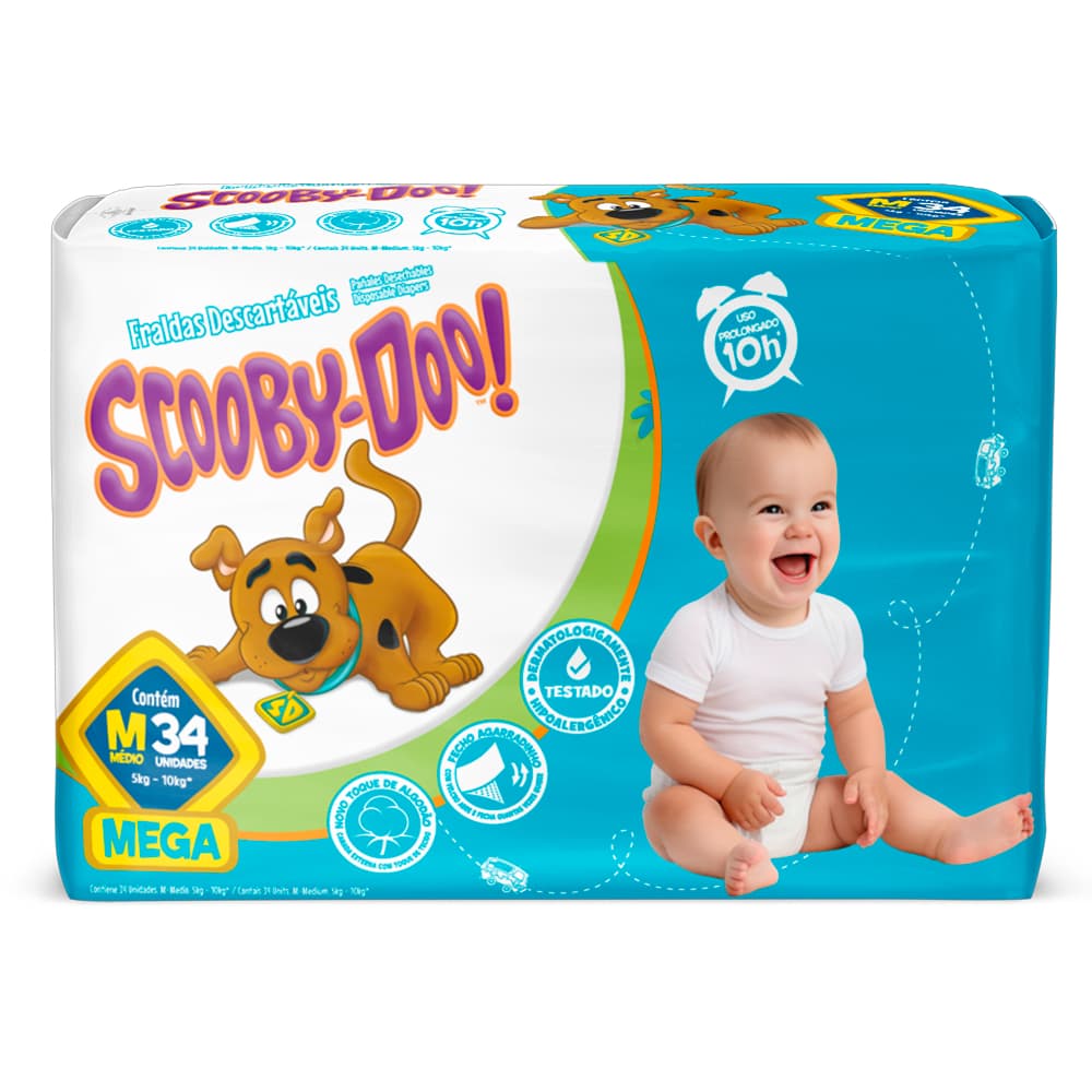 Fraldas Infantis Scooby-Doo Com Fecho Agarradinho e Formato Anatômico a Fralda Ideal para o Conforto