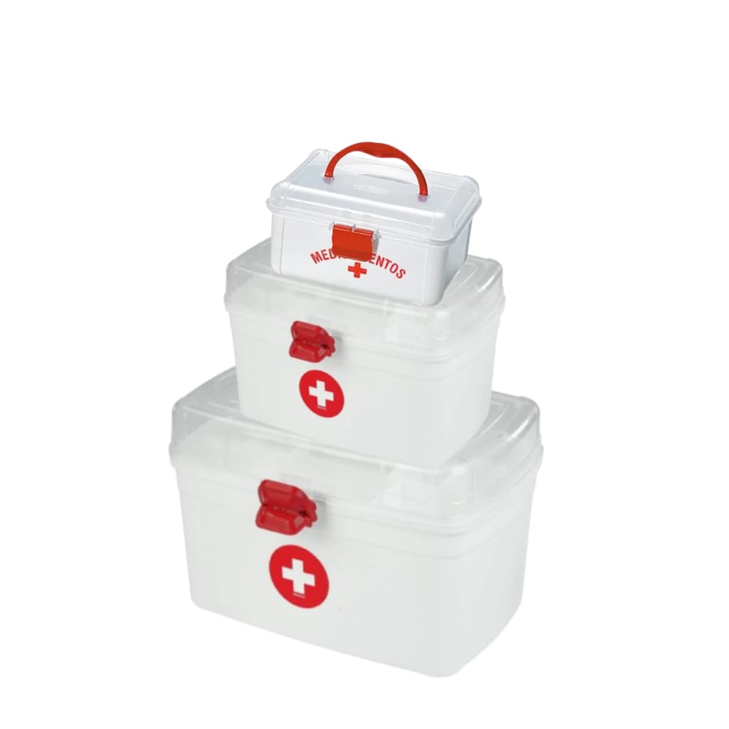 Kit 3 Maletas Frasqueiras Caixa De Medicamentos Primeiros Socorros Remédios  1,4L 6,2 E 12 Litros  Trava Alça