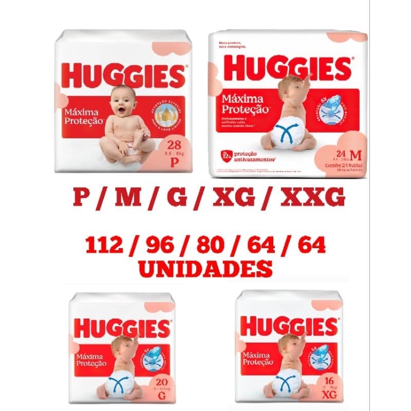 Fralda Huggies 4 PACOTES P / M / G / XG / XXG Antiga Supreme Care