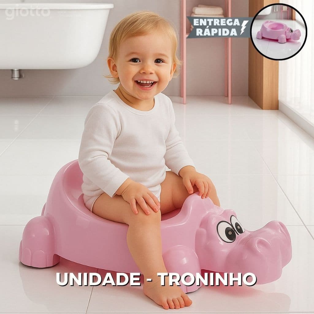 Troninho Infantil Rosa hipopótamo Crianças Desfralde meninas banheiro desenho fofinho