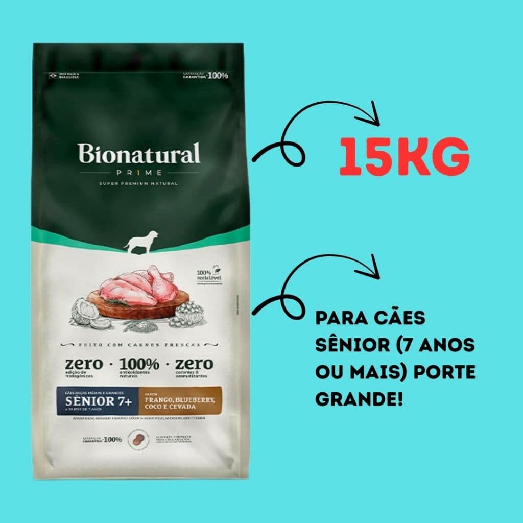 Ração Para Cachorro Sênior Com 7 Anos ou mais Médios e Grandes 15kg Frango Bionatural