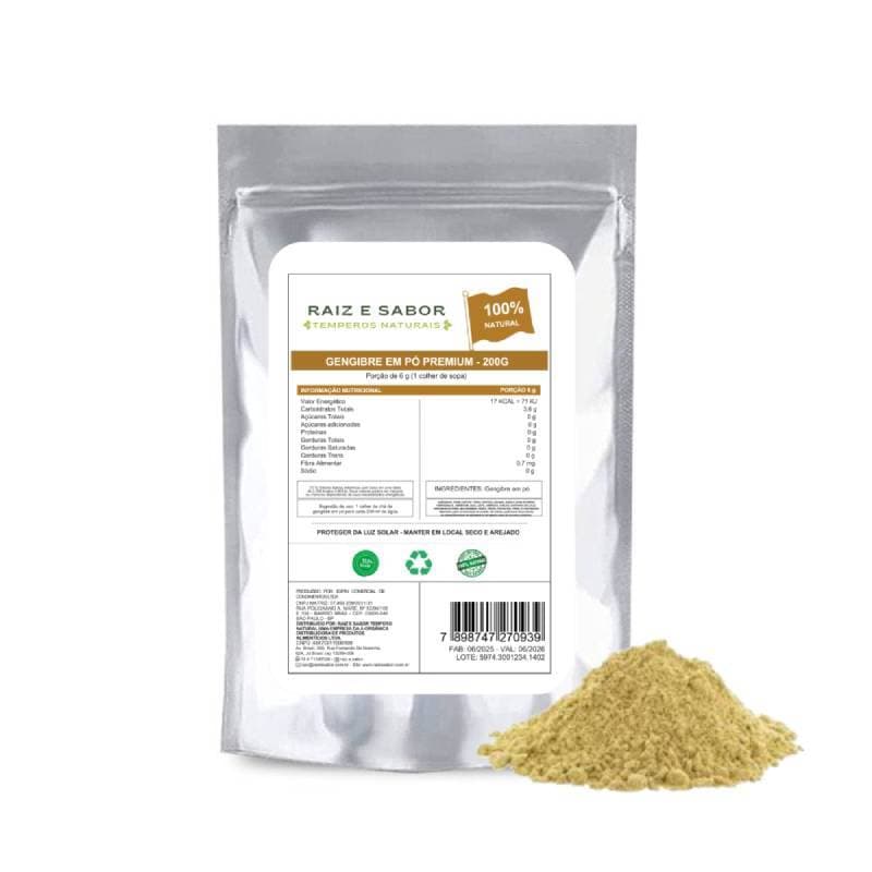 Tempero em Pó Gengibre Premium 200g, Raiz e Sabor Tempero Natural, Sem Glúten