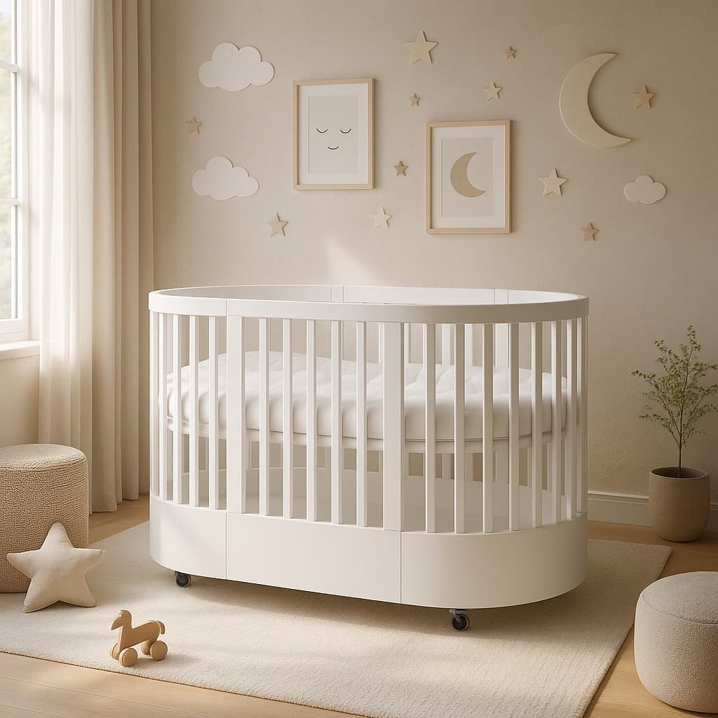Berço Redondo Evolutivo 3 em 1 Wave Branco | Mini Berço + Berço + Mini Cama | MDF/Madeira
