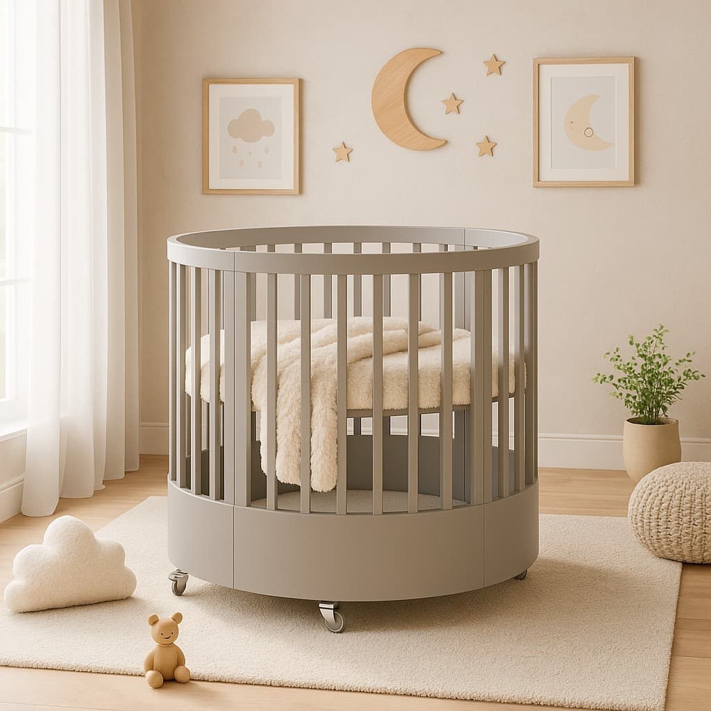 Berço Redondo Evolutivo 3 em 1 Wave Cinza | Mini Berço + Berço + Mini Cama | MDF/Madeira