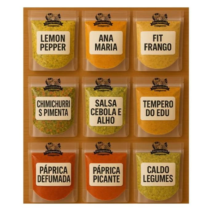 Kit 15 Temperos e Condimentos com 30 gramas cada (total 450g ), embalagens ziplock