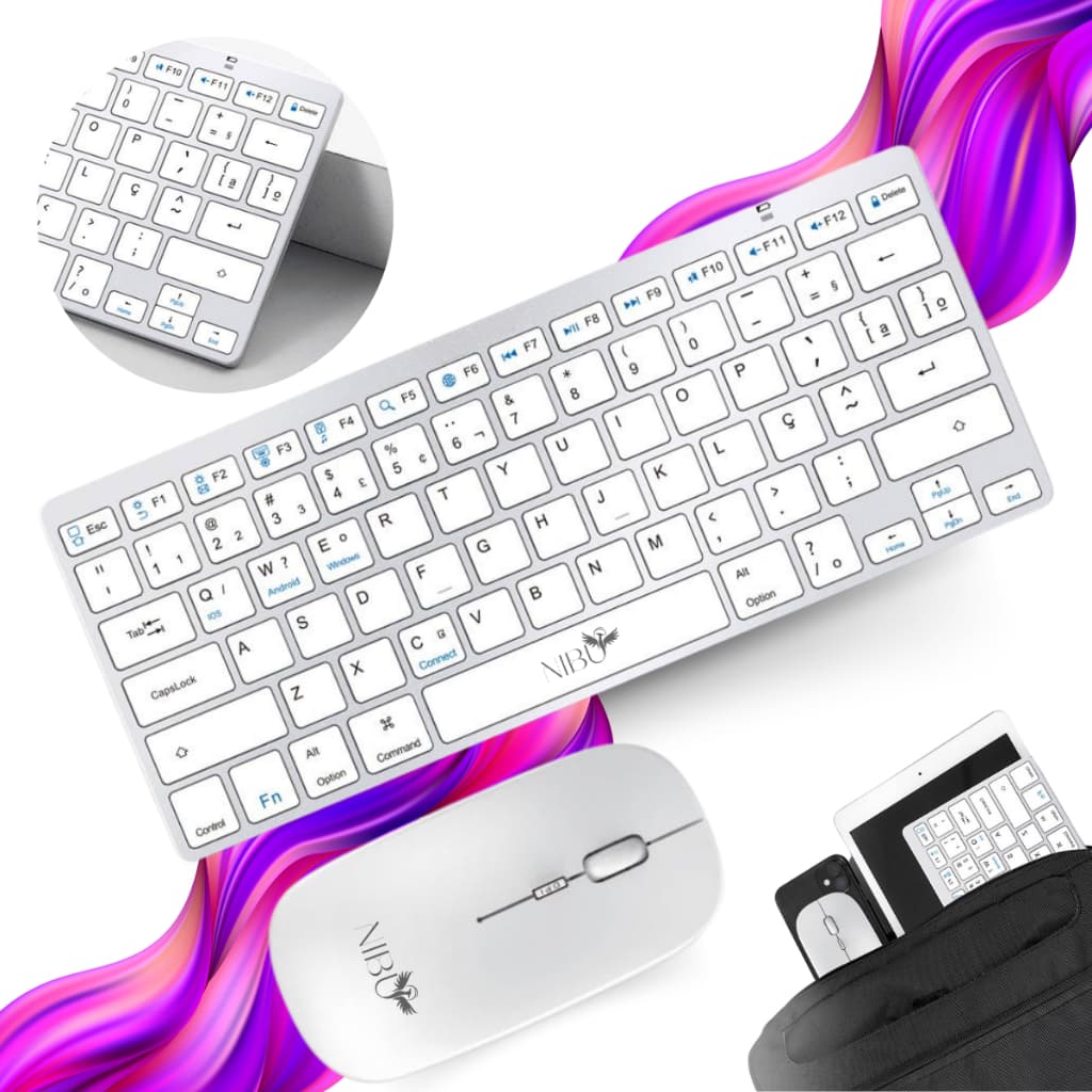 Teclado e Mouse sem fio Bluetooth Para Tablet e Celular, notebook Teclado para escritório ABNT2
