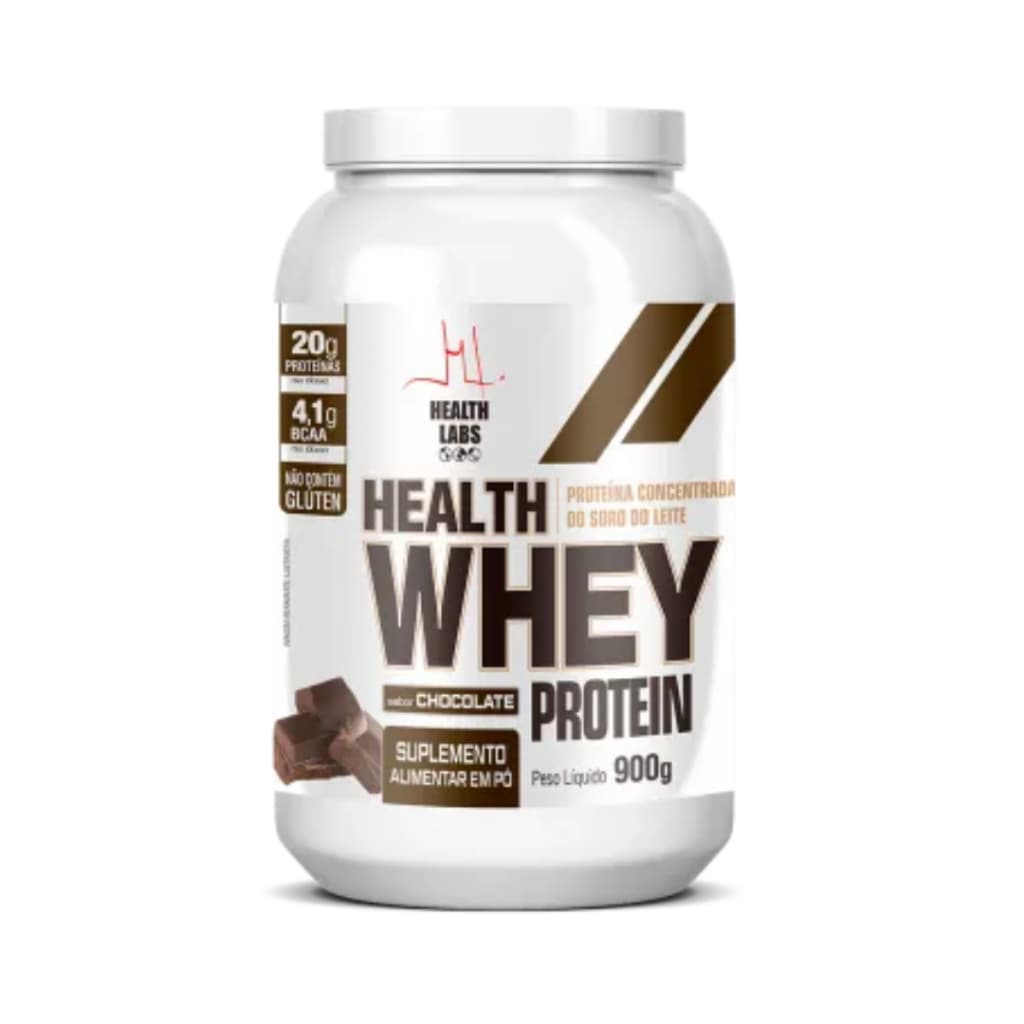 Whey Protein 900g Health Labs Sabor Chocolate para melhorar a performance do seu treino.
