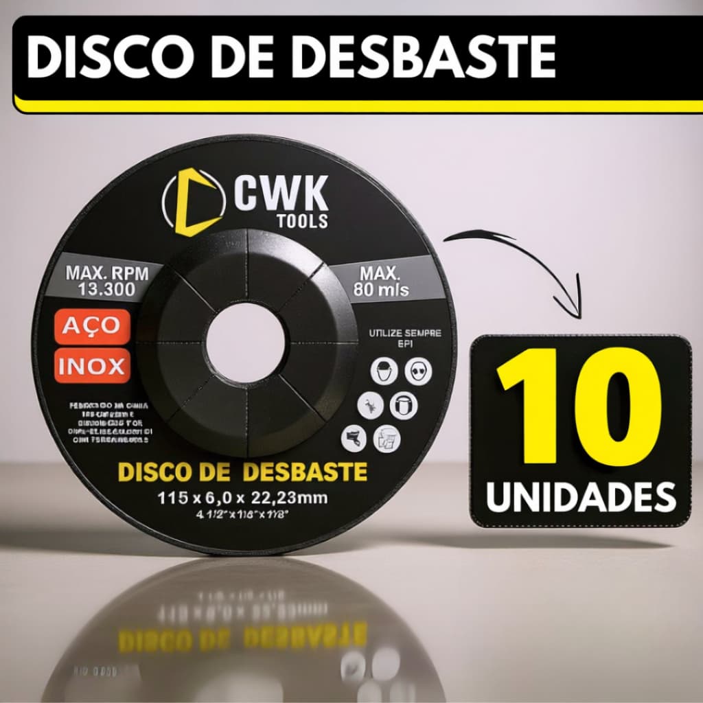 Kit 10 Disco de Desbaste Esmerilhadeira Lixadeira Aço Inox Metal Ferro 4" polegadas 115x22mm
