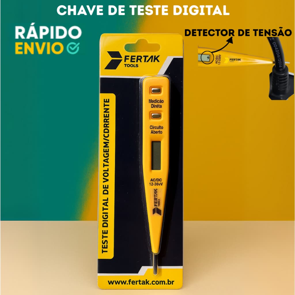 Chave Teste Digital Voltagem/Corrente Detector De Tensão  AC/DC 12 - 250Volts Corrente Teste