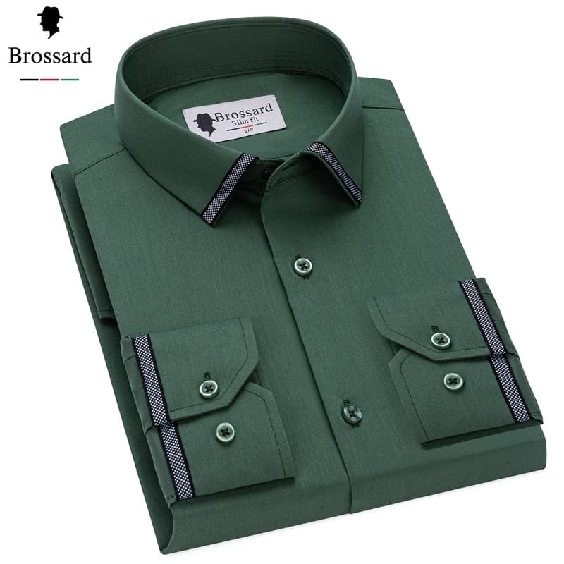 Camisa social slim fit de manga comprida masculina importada