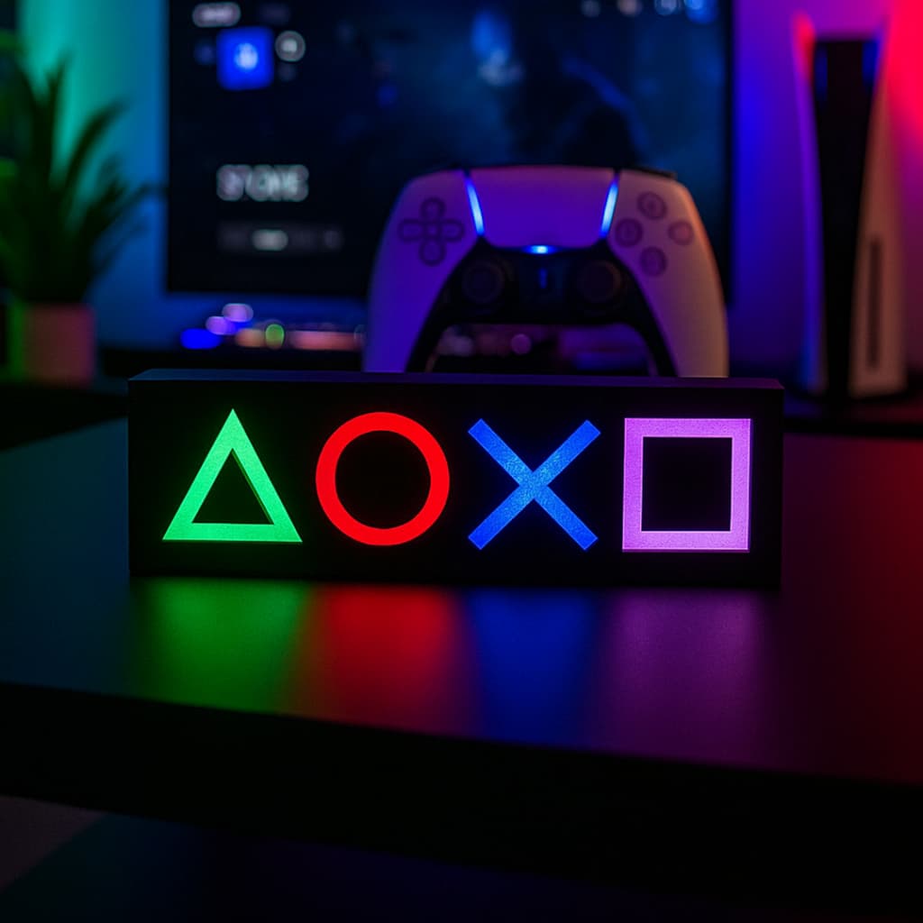 Luminária Gamer Decoração Geek Presente Modelo Ícones Botões de Controle de Vídeo Game Tema Jogos Game Para Setup Gamer