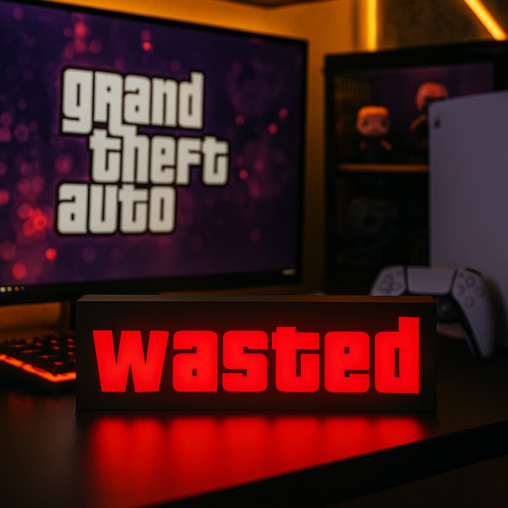 Luminária Gamer Exclusiva Jogo Gta Wasted De Led Para Led Bivolt Setup Gamer