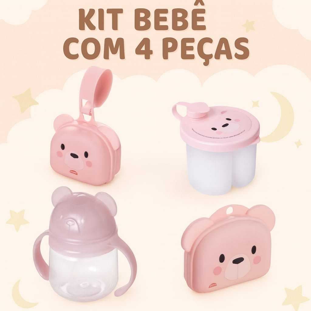 kit 4 Peças Porta Leite Em Pó Ou Fórmula + Copo De Transição + Porta Chupeta Ou Bico + Saboneteira Infantil