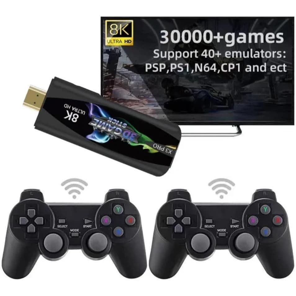 Videogame 30 Mil Jogos Game Stick 4K X3 Pro 64GB  + 2 Controles Sem Fio Console Portatil Jogos Retro