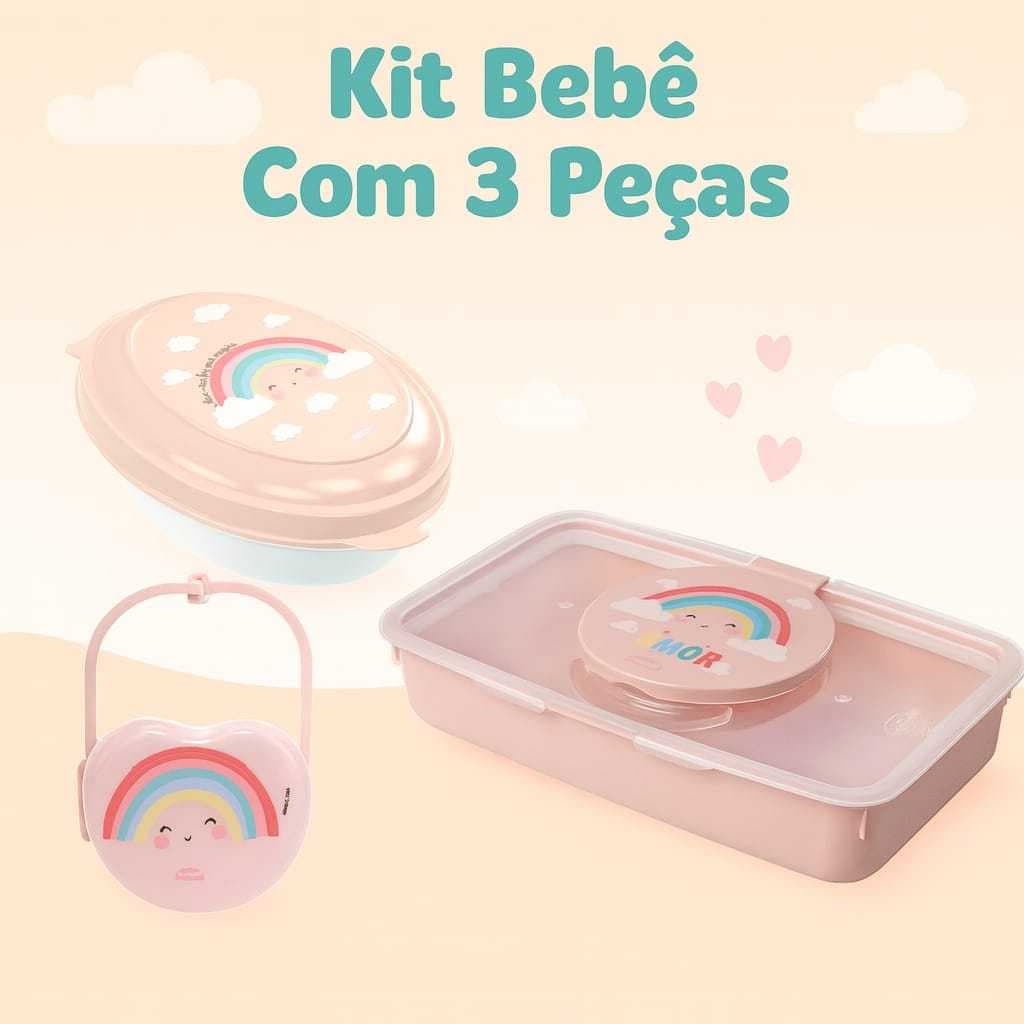 kit 3 Peças Saboneteira Infantil + Porta Chupeta Com Alça + Porta Lenço Umedecido Infantil