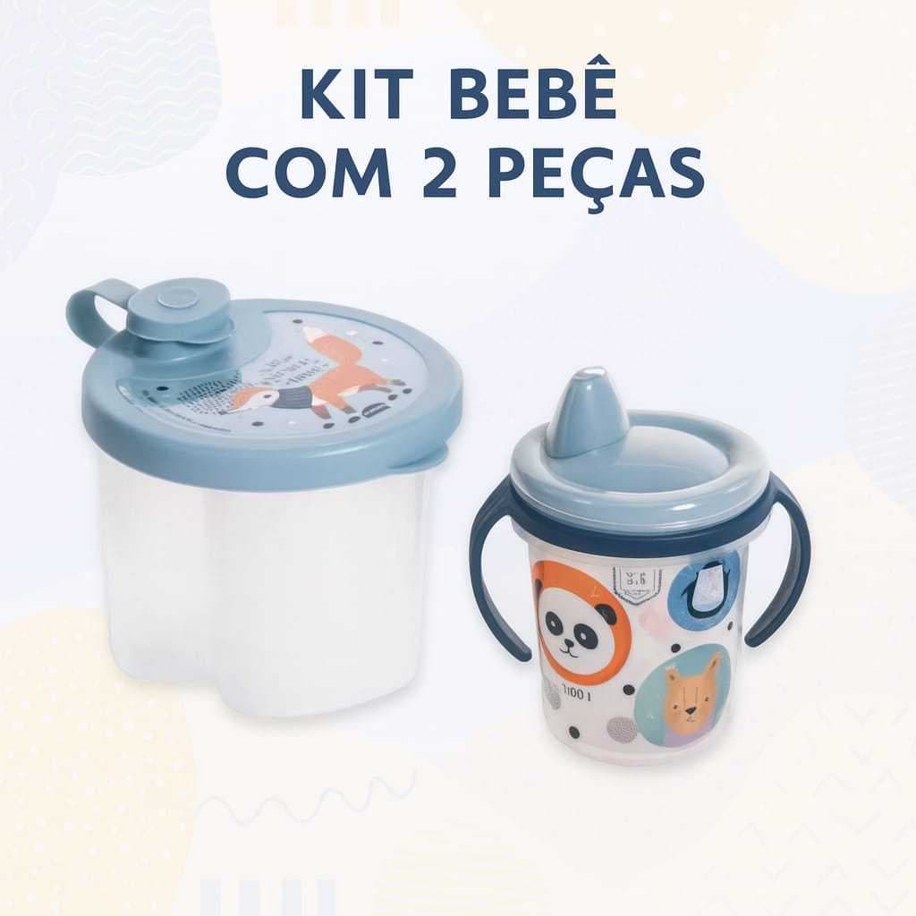 Kit 2 Peças Porta Leite Em Pó Ou Fórmula Com 3 Divisórias + Copo De Transição / treinamento Bebê Infantil