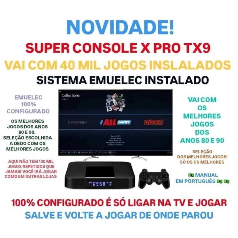 Vídeo Game Retro 40.000 Mil Jogos Clássicos 64GB Com 2 Controles Envio Imediato