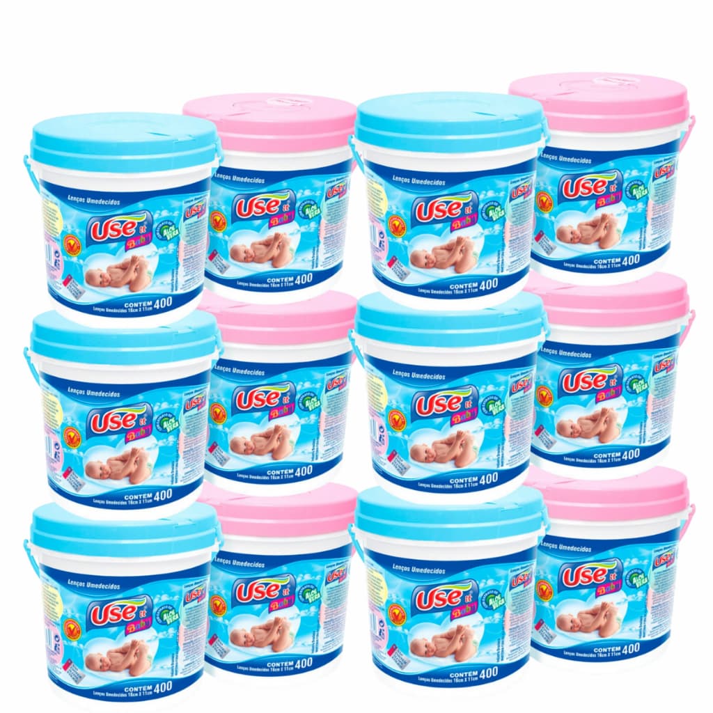 Kit 12 Baldes Lenços Umedecidos Use It Baby 400un 💙💗 Total 4800 Lenços