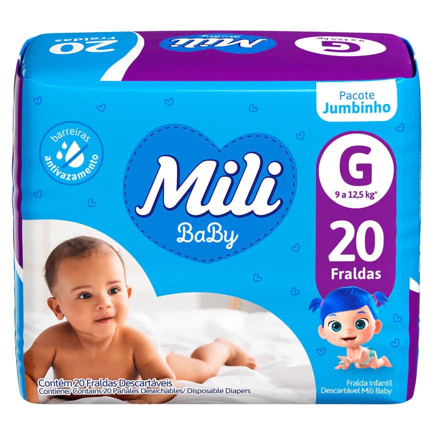 Fralda Descartável Infantil Bebê Ultra Seca MILI BABY JUMBINHO G 20 Unidades