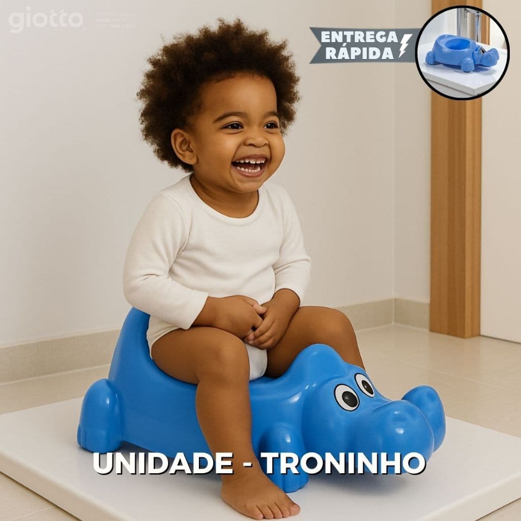 Troninho Infantil Azul hipopótamo Crianças Desfralde Meninas e Meninos Banheiro Desenho Fofinho Giotto