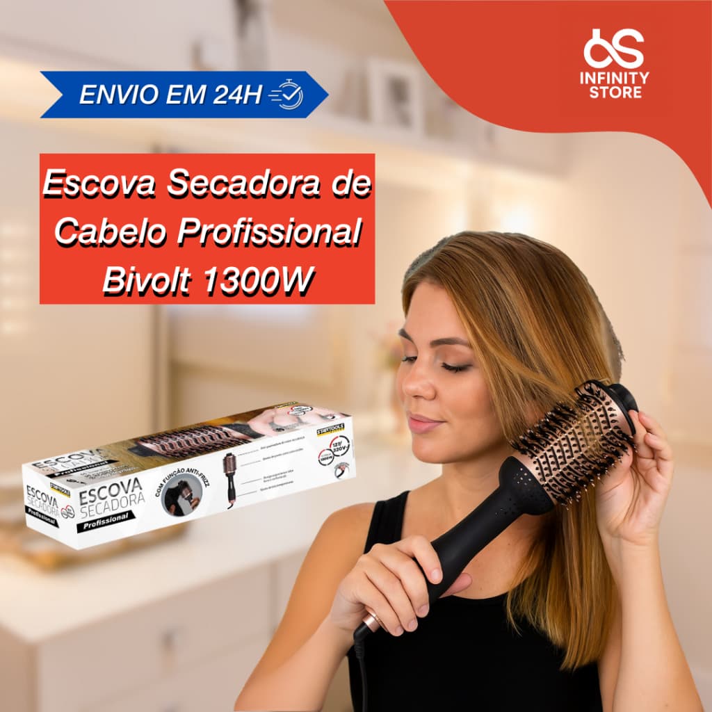 Escova Secadora Profissional Bivolt 1300W – Cabelos Curtos e Longos Perfeitos em Minutos!
