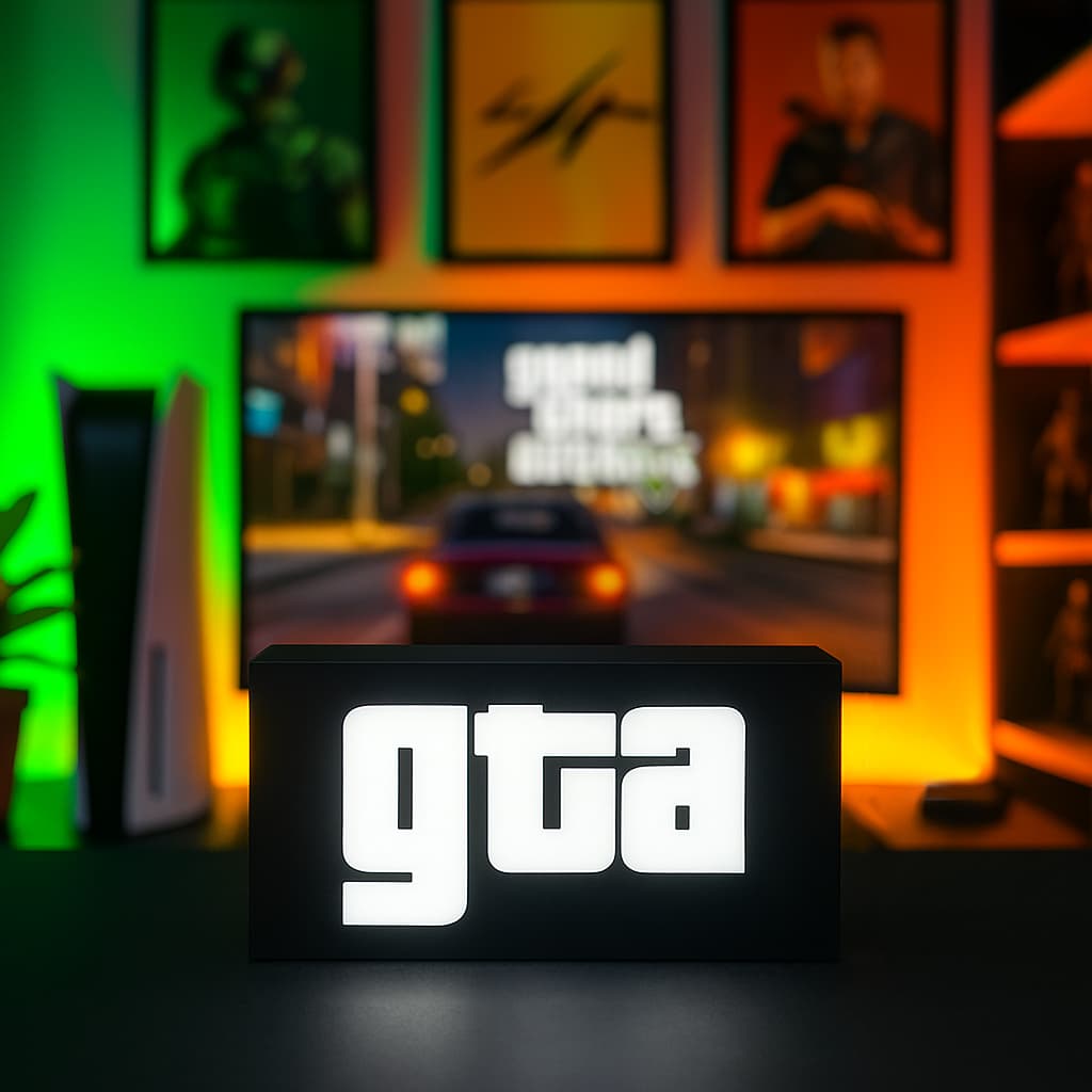 Luminária Decorativa Gamer Exclusiva Jogo GTA De Led Bivolt Para Setup Gamer Geek Led Bivolt