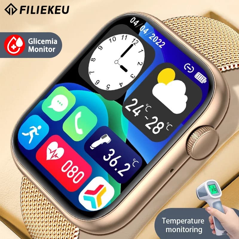 FILIEKEU relógio smartwatch feminino Monitoramento de glicemia Chamadas Bluetooth smartwatch relogio