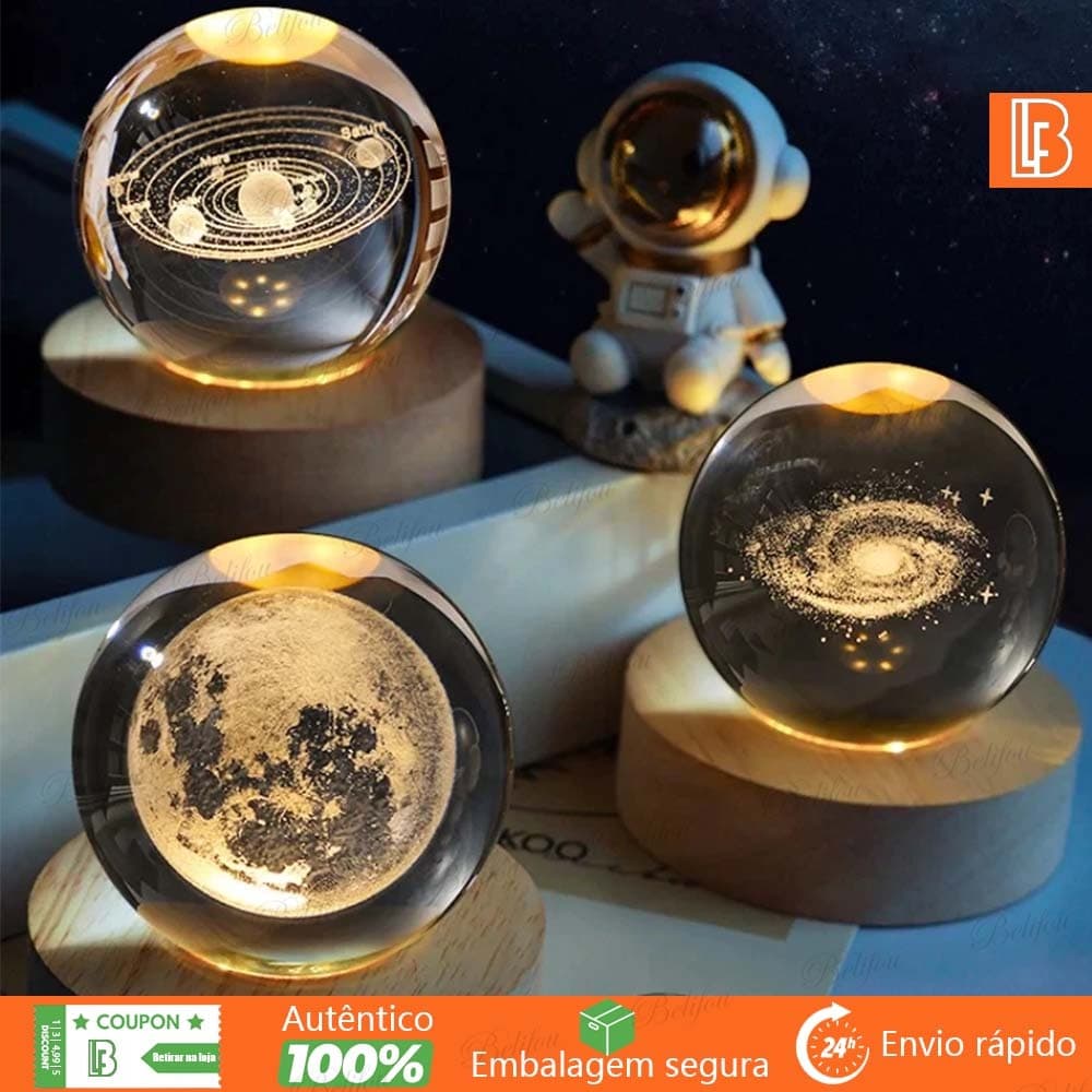 2Pcs Luminária Decorativa Globo LED Lua Via Láctea Sistema Solar Astronauta Bola De Cristal
