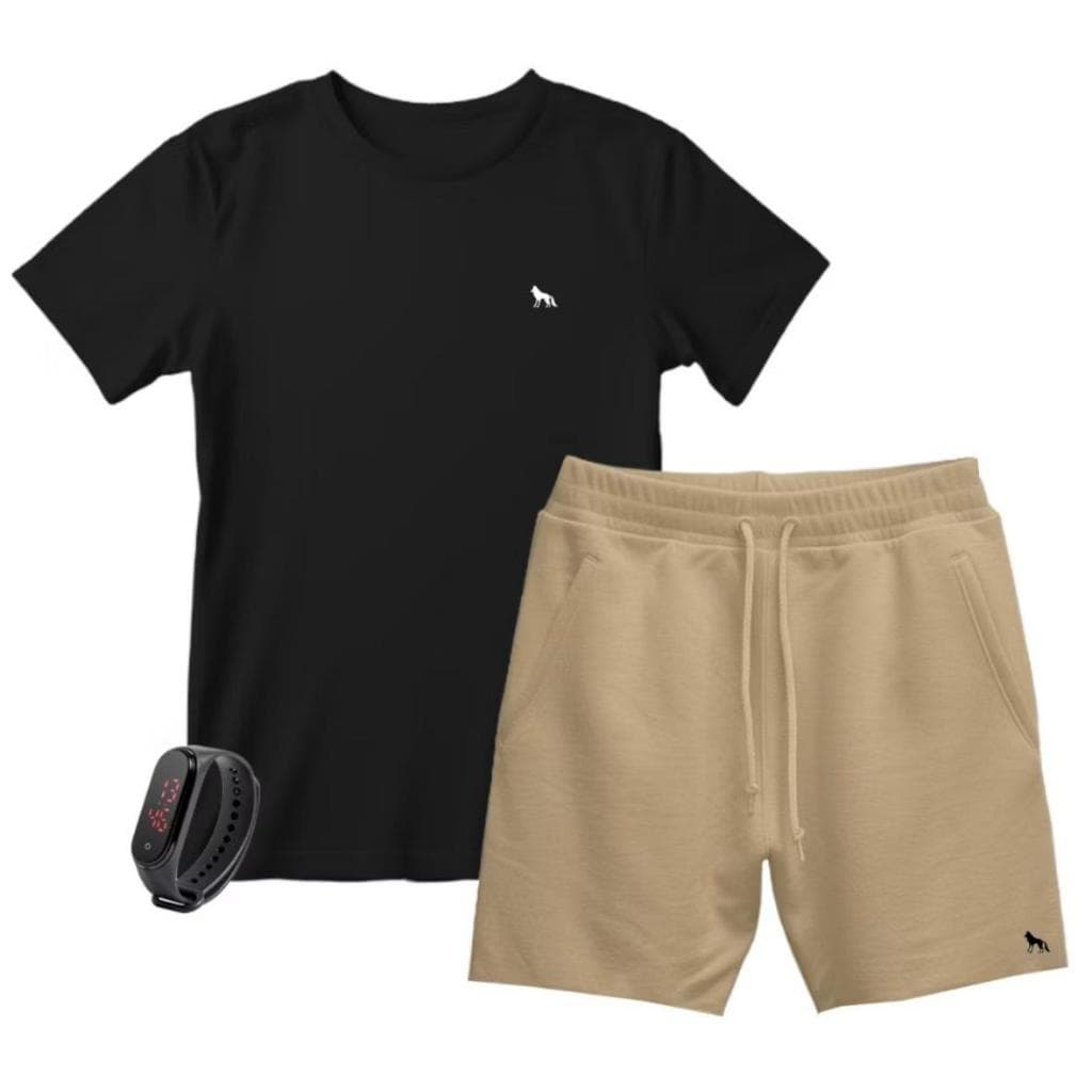 Camisa Masculina Algodão Bermuda Moletom Masculino + Relógio